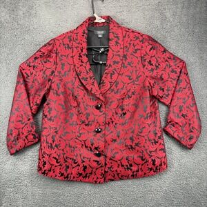 Dressbarn Woman‎ Collection Red Black Floral Jacquard Blazer Jacket Size 16W
